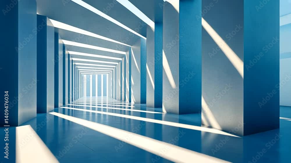 Abstract Architectural Corridor: Light and Shadow Play in a Modern Blue Structure Abstract Architectural Corridor: Light and Shadow Play in a Modern Blue Structure
