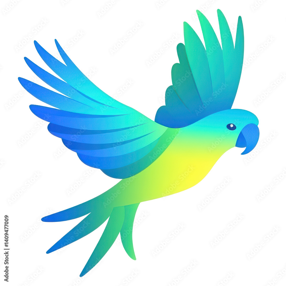 Fototapeta premium Soaring Parrot: A vibrant illustration of a parrot in mid-flight, showcasing a spectrum of vivid colors and capturing the spirit of freedom and adventure.