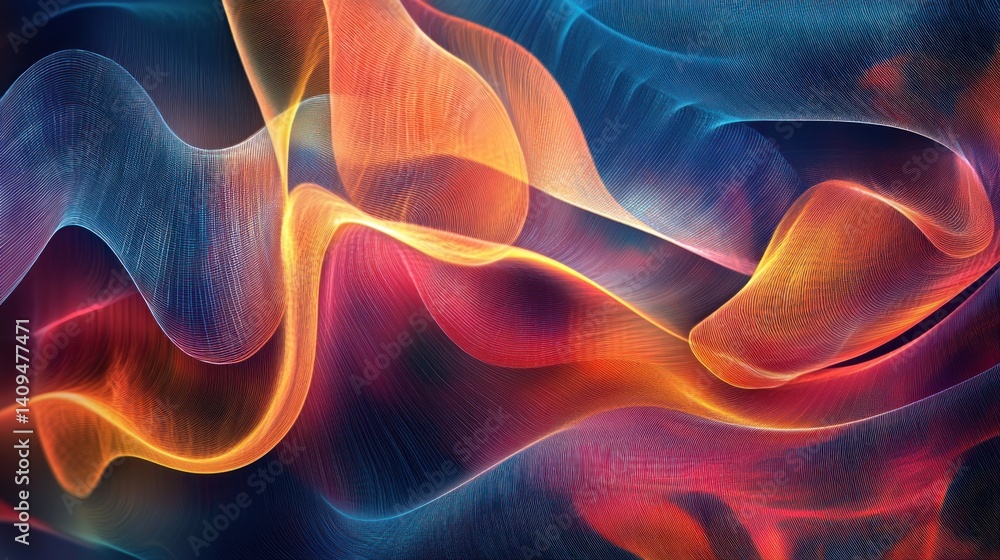 Obraz premium Abstract swirling vibrant orange, blue, red, and dark waves.