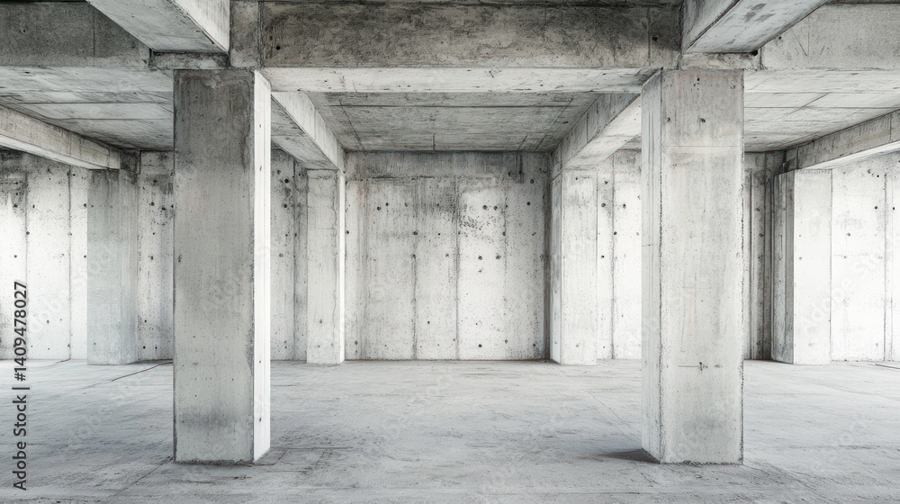 Empty concrete structure interior with columns and beams. Empty concrete structure interior with columns and beams.