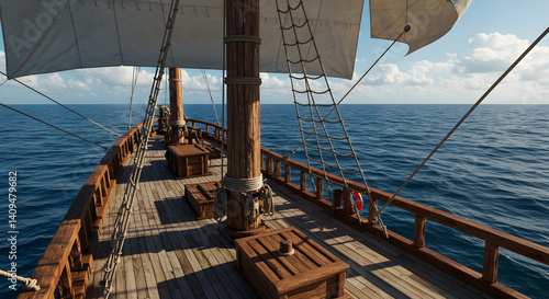 Sailing the Open Ocean: A View from the Deck of an Ancient Wooden Ship