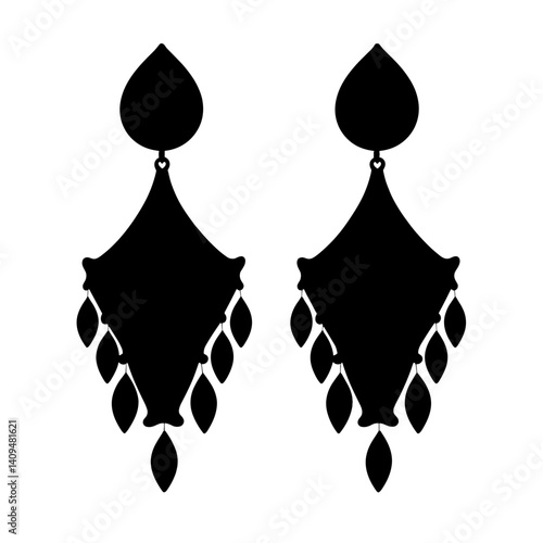 Elegant black silhouette earrings on white background, jewelry design