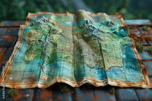 Obraz na płótnie An aged terrain map with mountainous regions is displayed clearly w salonie