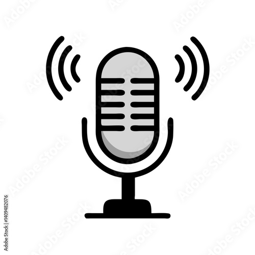 Microphone with Speech Icon Representing Podcast