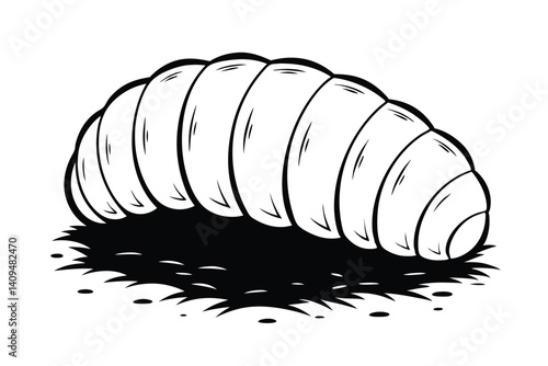 Stylized Grub Worm Illustration In Black And White Insect Larva Vector Art Design Concept Wildlife Creature