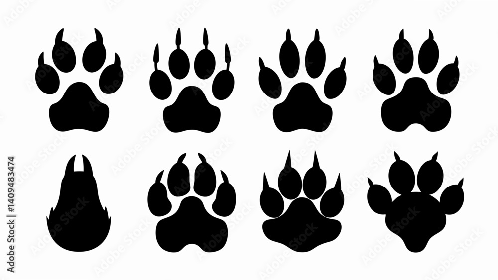 Fototapeta premium set of different animal paw print silhouette vector on white background