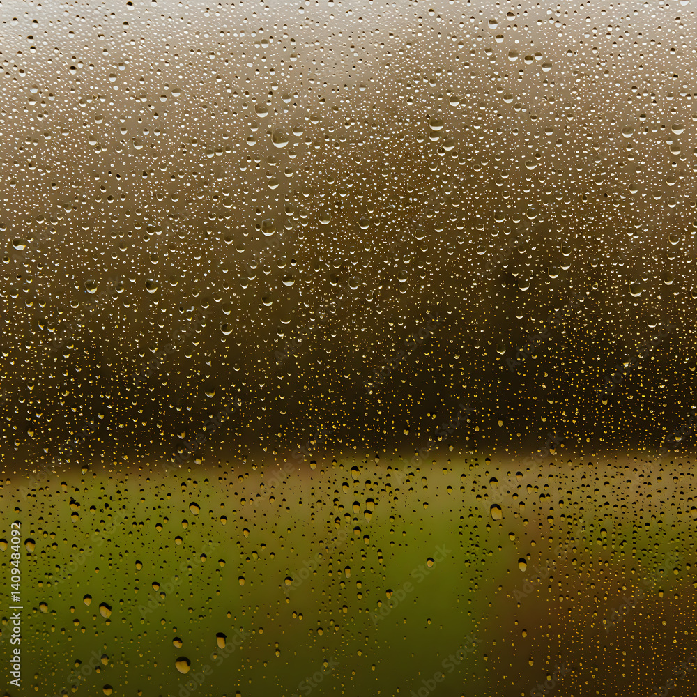 Close-Up Water Droplets on Glass Window with Blurred Rainy Background, Reflective Raindrops Texture Close-Up Water Droplets on Glass Window with Blurred Rainy Background, Reflective Raindrops Texture