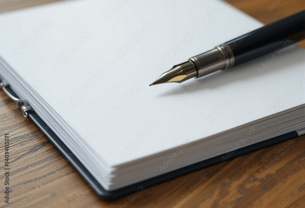 Writing tools and blank pages ready for creativity on a wooden table Writing tools and blank pages ready for creativity on a wooden table