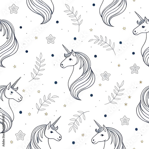 Whimsical Unicorn Pattern with Delicate Floral Motifs