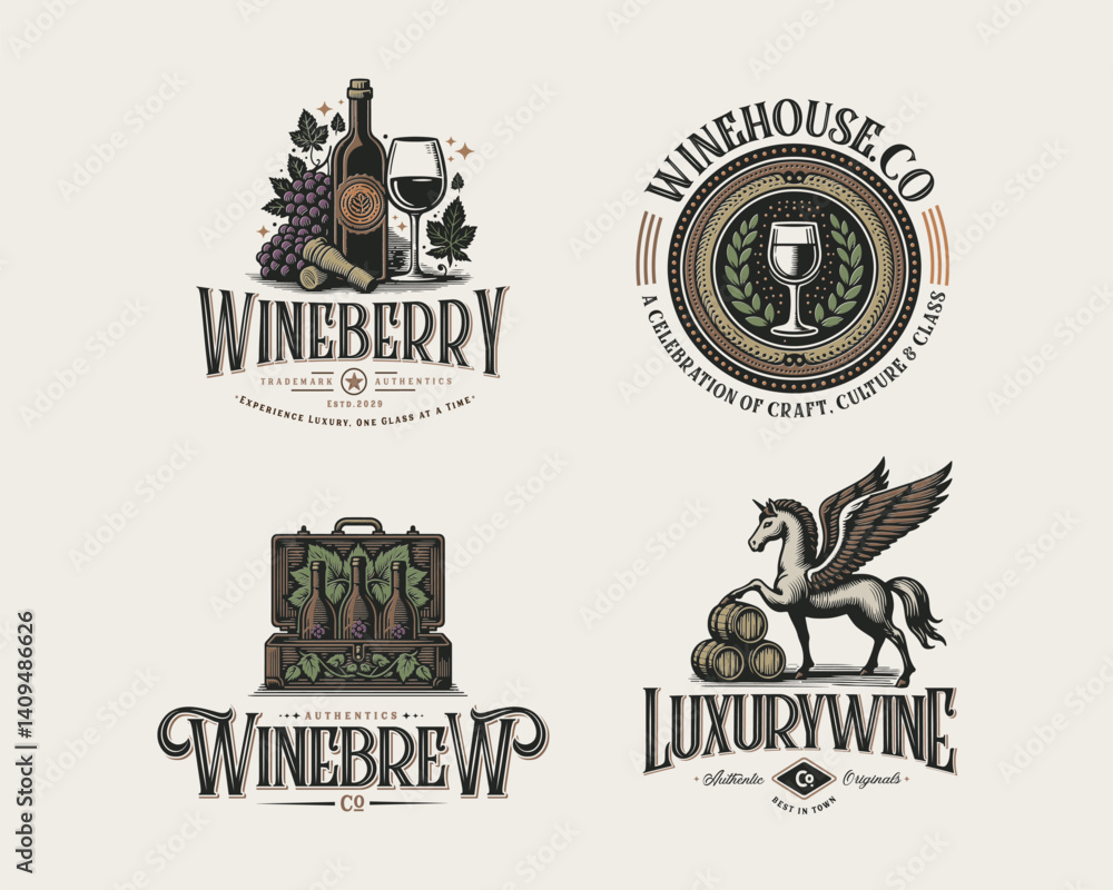 Fototapeta premium Vintage classic luxury Wine Brewery logo template for bar and restaurant