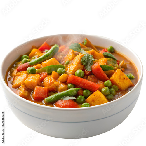 Mix vegetable curry in bowl isolated on transparent background