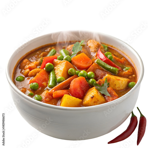 Mix vegetable curry in bowl isolated on transparent background
