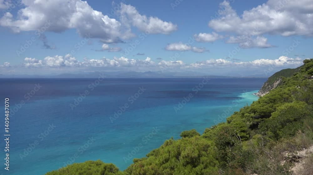 Greece Beach with Blue Waves Crashes on Seashore, Seascape View in Summer 4K Greece Beach with Blue Waves Crashes on Seashore, Seascape View in Summer 4K