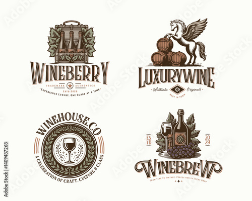 Vintage classic luxury Wine Brewery logo template for bar and restaurant