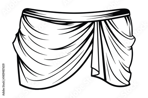 Elegant Black And White Draped Fabric Illustration With Curtains And Smooth Folds In A Modern Style