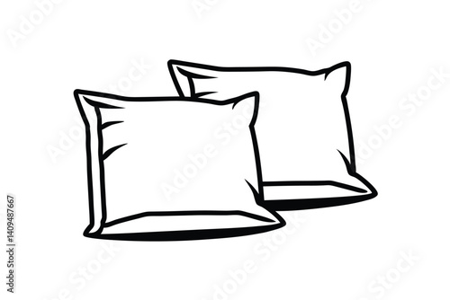 Minimalist Line Art Illustration Two Cushions Or Pillows For Interior Design And Relaxation Theme Isolated