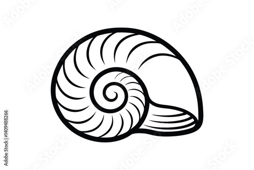 Black And White Nautilus Shell Illustration Ocean Marine Life Graphic Element Decorative Vector Art