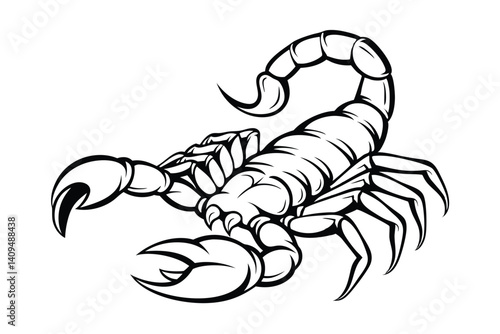 Stylized Scorpion Vector Illustration With Detailed Segmented Body And Pincers In Black And White Color Palette