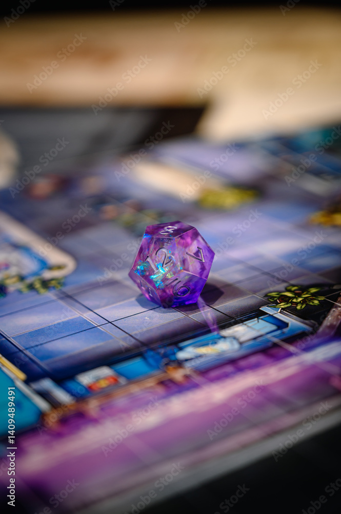 Fototapeta premium dice for RPG, DND or board games. Polyhedral dice d20 for fantasy games. Dice on game map. 