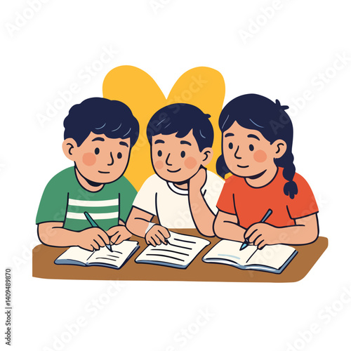Fun and engaging flat design illustrations of children doing daily activities – studying, jogging, playing guitar, waking up, sleeping, and eating. Great for educational material, kids' content