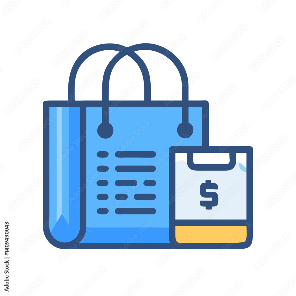 Shopping Bag with Receipt Icon Representing Purchase Transaction Shopping Bag with Receipt Icon Representing Purchase Transaction