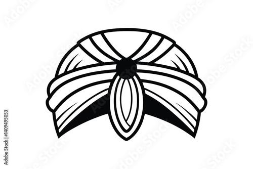 Traditional Arab Headdress Illustration Vector Graphic Ethnic Headwear Middle Eastern Culture Black And White Outline Design