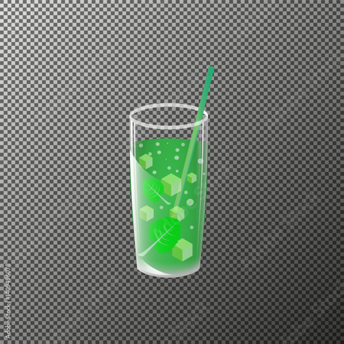 Mint drink in a glass. Vector illustration on a transparent background.