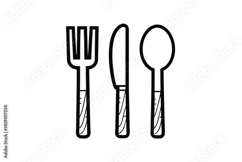Simple Icon Set Of Isolated Fork Knife And Spoon Culinary Utensils On White Background
