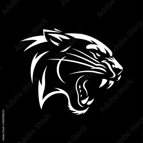 Black panther logo vector illustration template hand draw. Simple design icon of wild animals black and white 