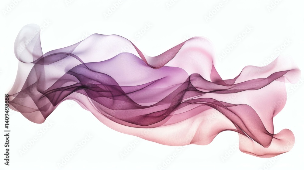 Abstract Flowing Fabric Art: Gentle Waves of Mauve and Rose Silk Texture on White Backdrop Abstract Flowing Fabric Art: Gentle Waves of Mauve and Rose Silk Texture on White Backdrop