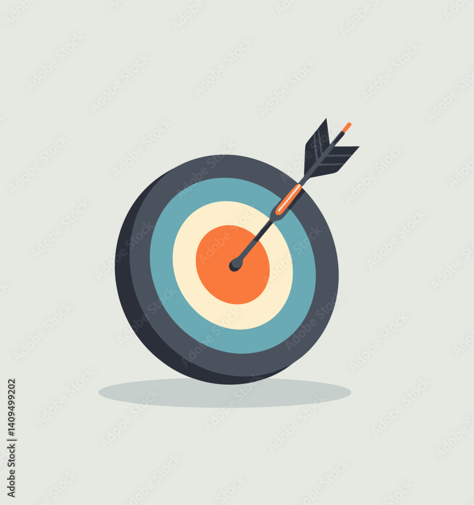 Arrow hits bullseye of target with concentric circles Arrow hits bullseye of target with concentric circles