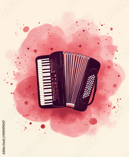 Accordion with Pink Watercolor Splash Background