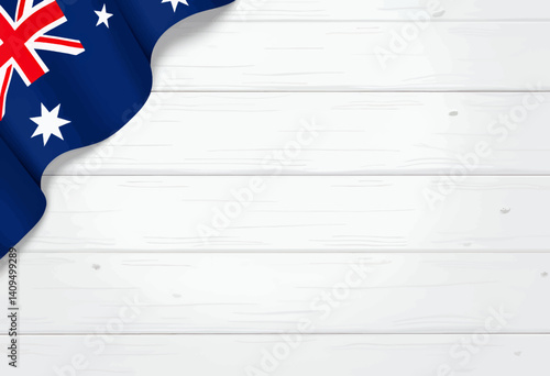 Australian Flag on White Wood Background