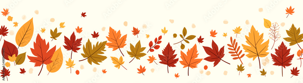 Obraz premium Autumn Leaves Border, Red, Orange, and Yellow Foliage