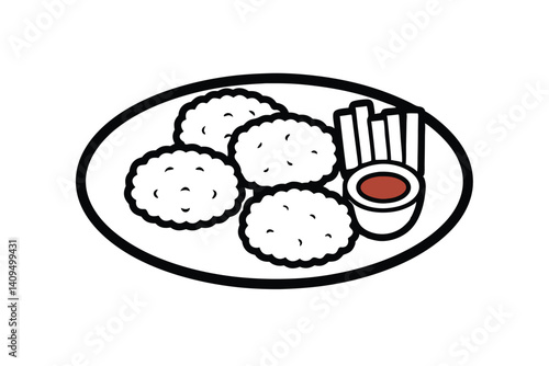 Minimalist Illustration Of Chicken Nuggets And French Fries With Ketchup On A White Plate Simple Food Icon