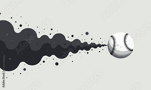 Baseball with Dark Smoke Trail on Light Background
