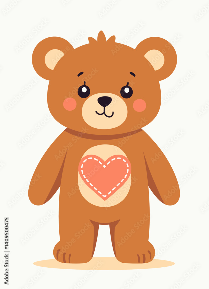 Cartoon Brown Teddy Bear with Heart Patch Cartoon Brown Teddy Bear with Heart Patch