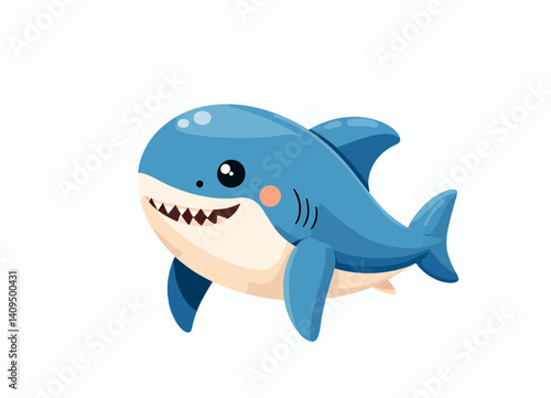 Cartoon Blue Shark with Cute Eyes and Rosy Cheeks