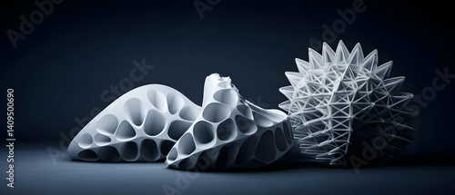 Obraz  z motywem Abstract 3D Forms in a Dark Setting