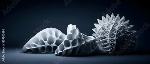 Obraz  z motywem Abstract 3D Forms in a Dark Setting
