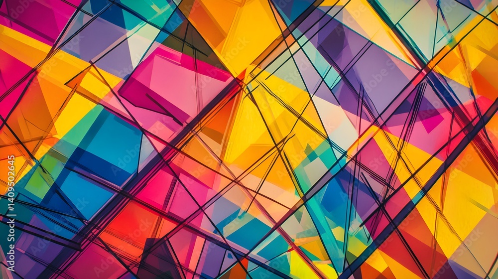 Geometric shapes and lines on a vibrant pop art-style wallpaper, 80s color palette, generative AI Geometric shapes and lines on a vibrant pop art-style wallpaper, 80s color palette, generative AI