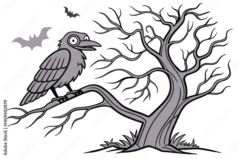 Fototapeta premium Wild bird silhouette, eagle vector on a tree branch, a nature illustration