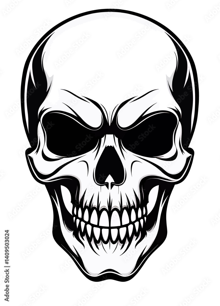 Fototapeta premium Detailed Black and White Skull Illustration