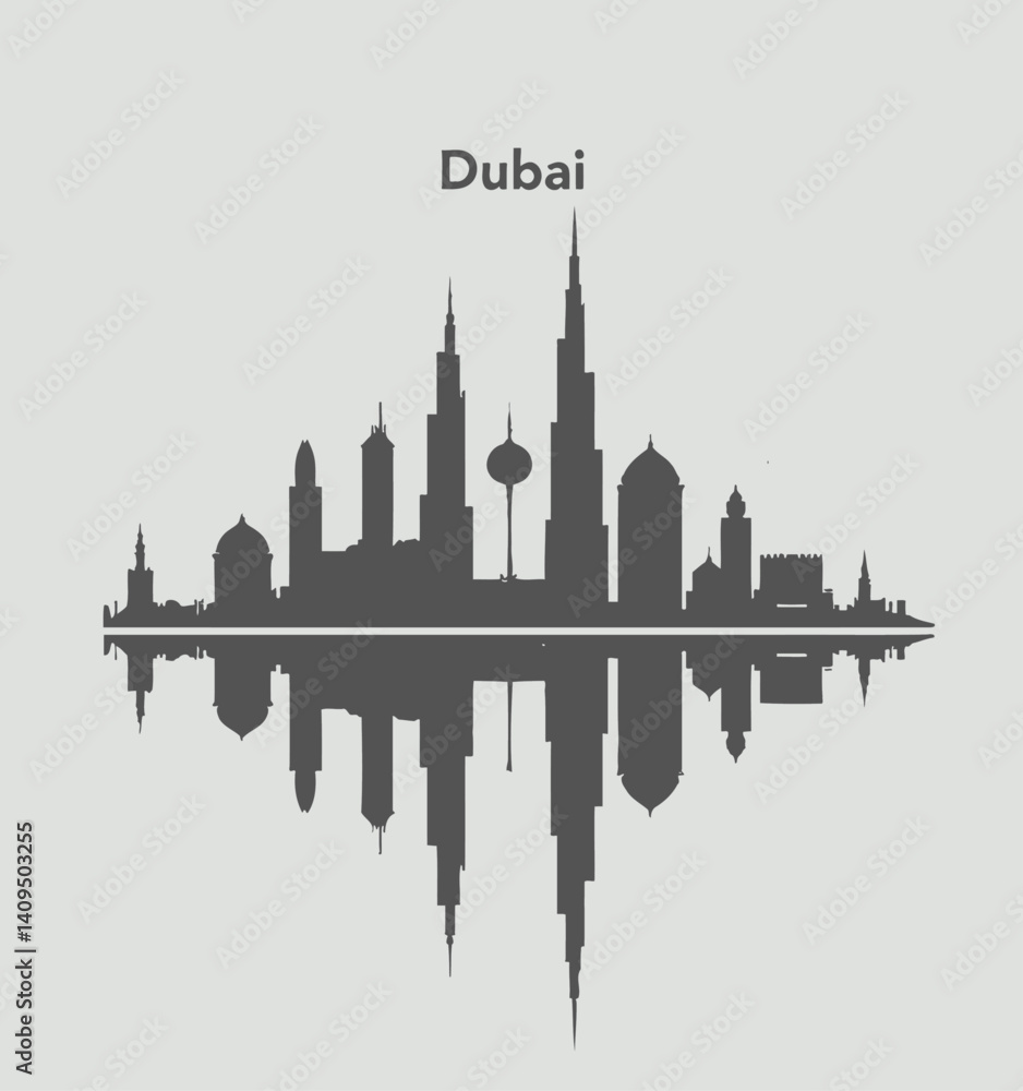 Fototapeta premium Dubai Cityscape Silhouette with Reflection