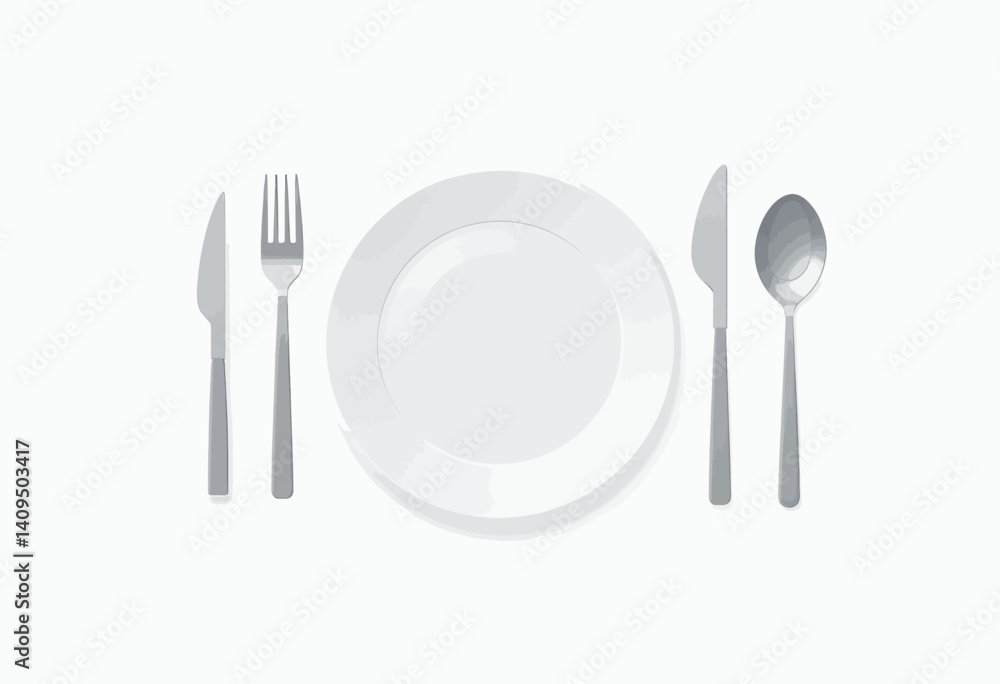 Elegant White Plate Setting with Silverware on White Elegant White Plate Setting with Silverware on White