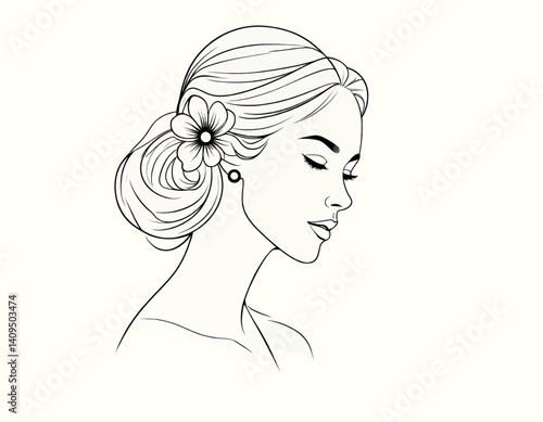 Elegant woman's profile with flower and updo hairstyle
