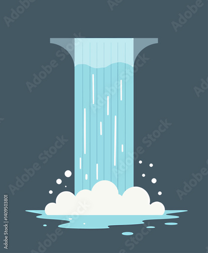 Flat Design Waterfall with Foam and Splash