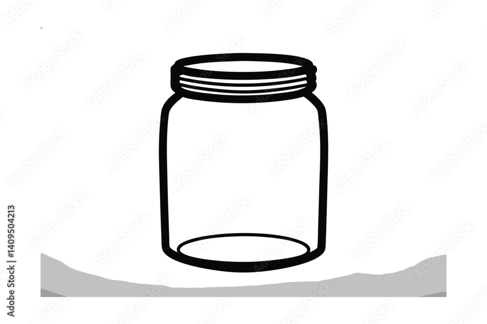 Simple Black And White Illustration Of An Empty Mason Jar For Preserving Or Canning Purposes Depicted On A Light Grey Surface Simple Black And White Illustration Of An Empty Mason Jar For Preserving Or Canning Purposes Depicted On A Light Grey Surface
