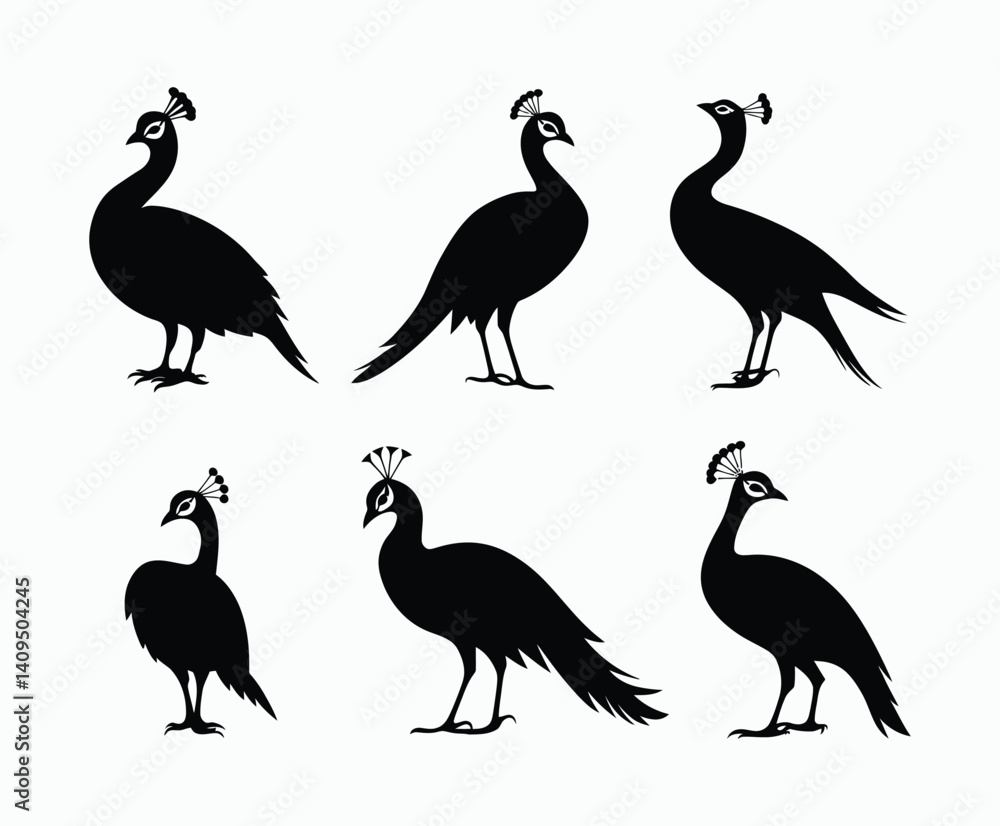 Naklejka premium Peacock Silhouette EPS Vector Template on White Background