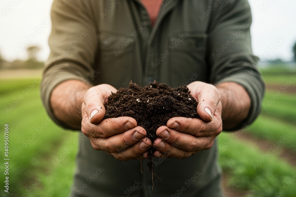 Farmer holding soil in hands close-up. Farmers' experts check soil conditions before planting seeds or seedlings. Business idea or ecology environmental concept Farmer holding soil in hands close-up.